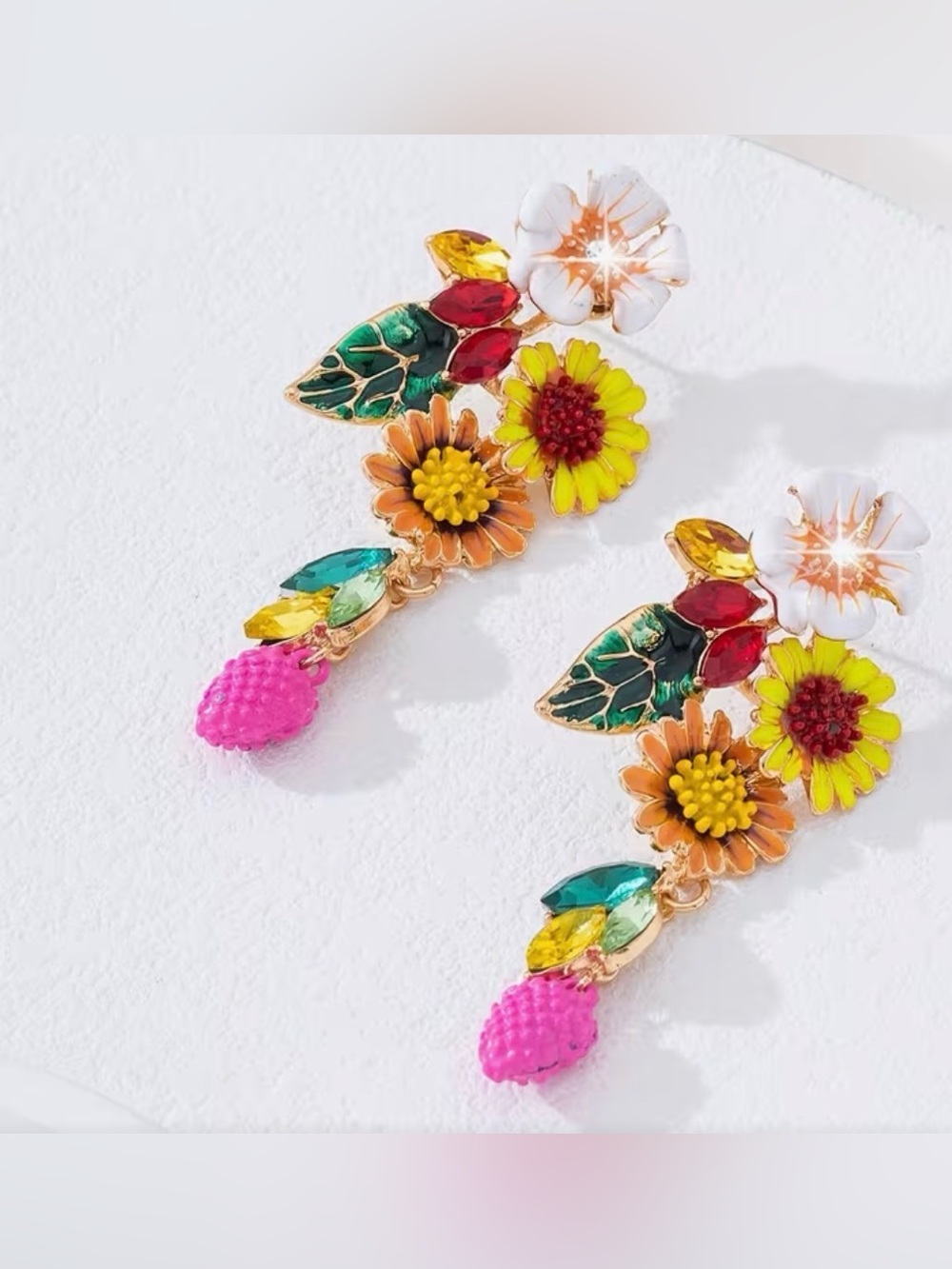 Floral Multicolor Drop Earrings - Vibrant Pink & Yellow Garden Design